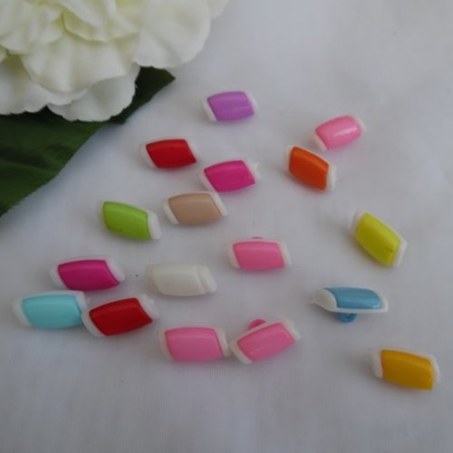 6 boutons rectangle rose 14.5x9mm acrylique