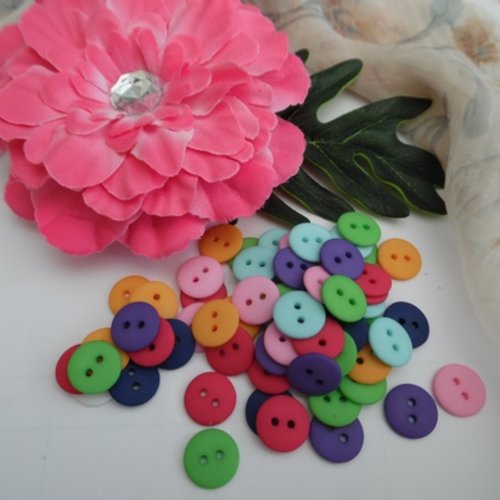 6 boutons duo marine + blanc opaque 15mm résine