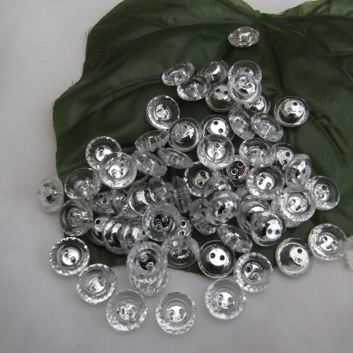 6 boutons rond (cuvette) 12x5mm brillant argenté transparent