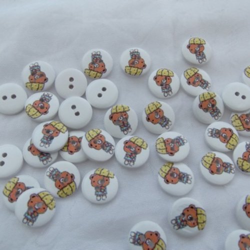 8 boutons ourson 15x3.5mm ours bois