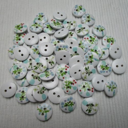 Lot de 10 boutons fleur arbuste 15x3.5mm bois 