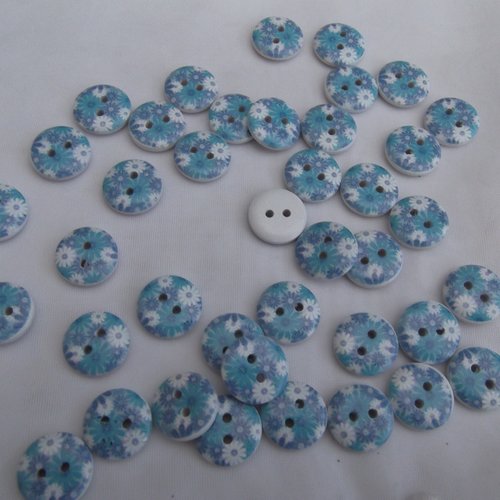  lot de 10 boutons fleur bleue 15x3.5mm bois