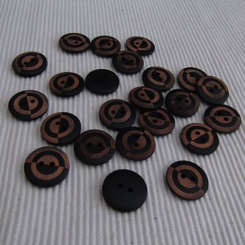 6 boutons rond 23x5mm bois marron noir
