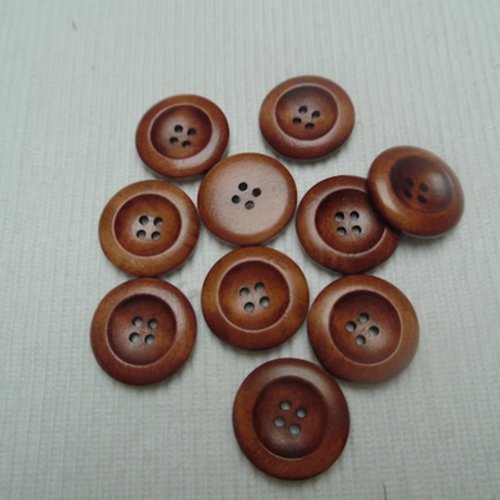 6 boutons rond unis 25x5mm bois marron patiné