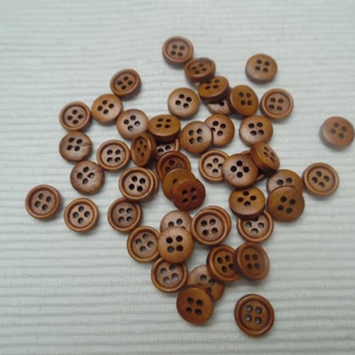 10 boutons rond unis 12x3.5mm bois marron