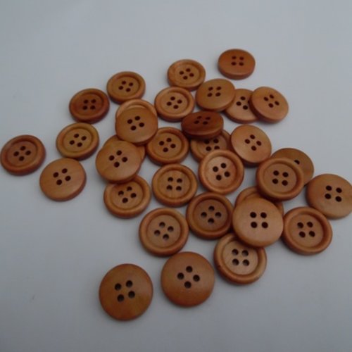 6 boutons rond unis 18x3.5mm bois beige marron