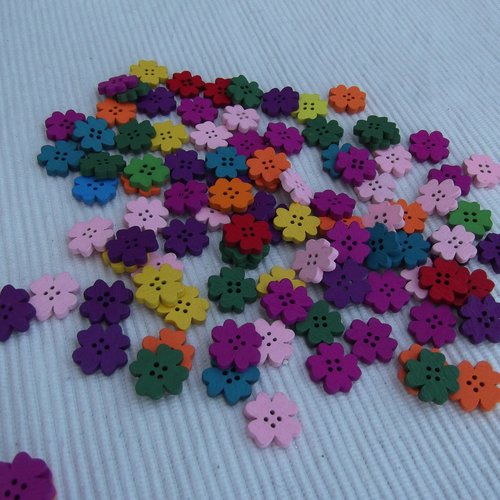  lot de 8 boutons fleurs roses 15x2.5mm bois