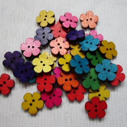 Lot de 6 boutons fleurs mixtes 19x3.5mm bois
