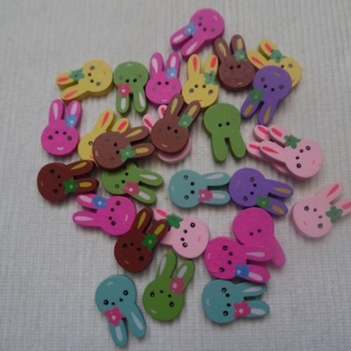 6 boutons tête de lapin mixte 24.5x16x3.5mm bois