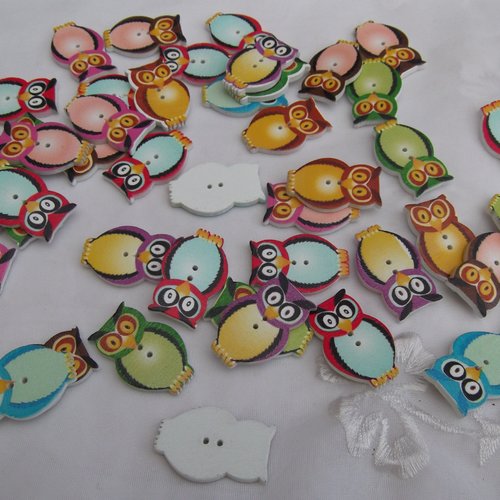 Lot de 5 boutons hibou chouette 31x20x3mm mixte bois