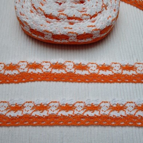 1m dentelle coton orange clair blanc 2.5cm recto verso identique