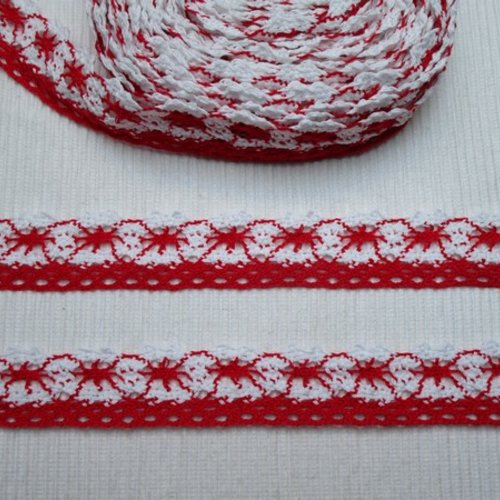 1m dentelle coton rouge blanc 2.5cm recto verso identique