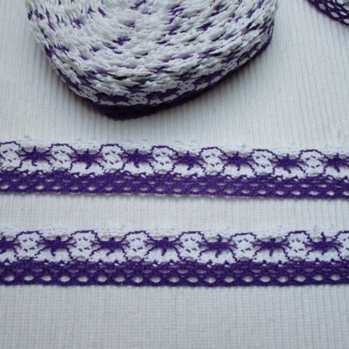 1m dentelle coton violet blanc 2.5cm recto verso identique