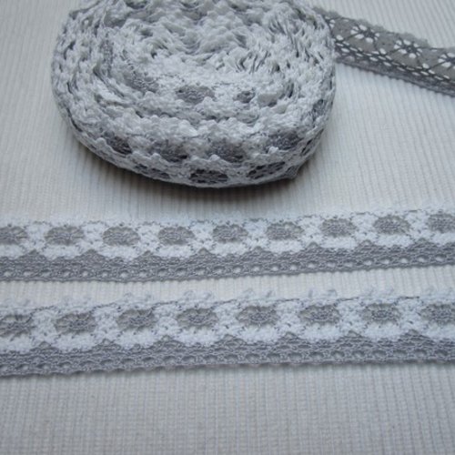 1m dentelle coton gris clair blanc 2.5cm recto verso identique