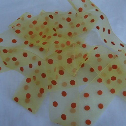 1,85m ruban organza jaune à pois orange de 4cm