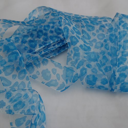 1.30m ruban organza léopard 2.5cm bleu