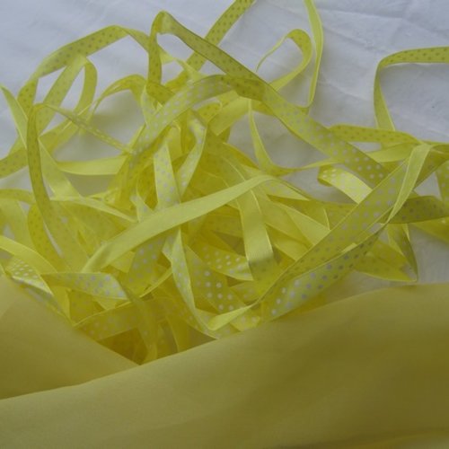 1m ruban satin jaune à pois blanc 10mm 