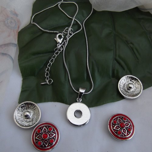 1 pendentif pression rond lisse 3.1x1.9cm métal chaine serpentine