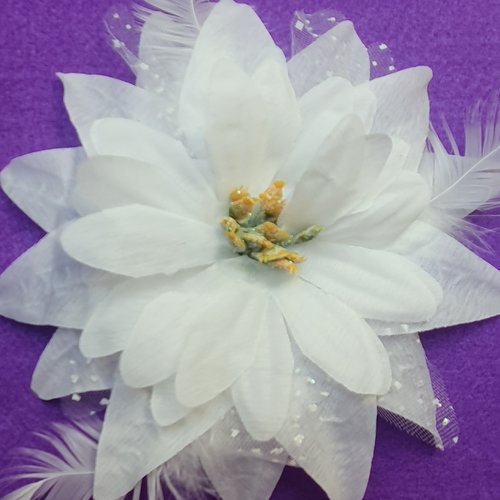  1 fleur blanche 15cm organza tulle à pois