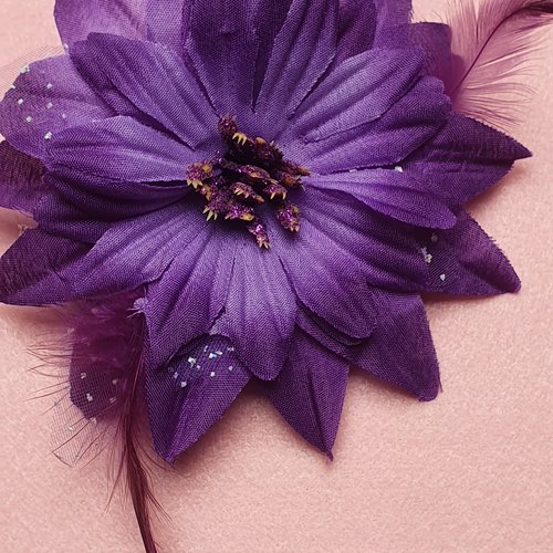   1 fleur violette 15cm organza tulle à pois