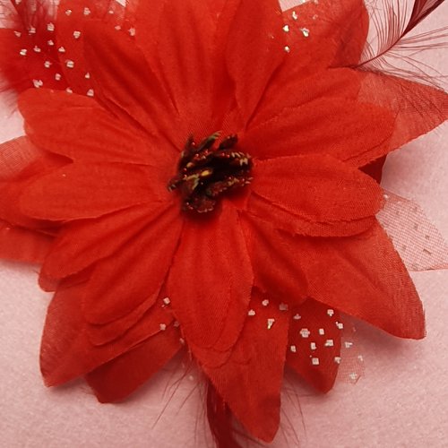  1 fleur rouge 15cm organza tulle à pois