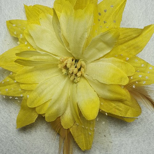  1 fleur jaune 15cm organza tulle à pois 