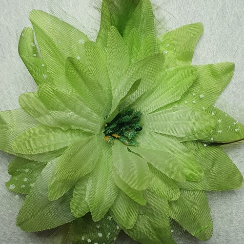  1 fleur vert 15cm organza tulle à pois