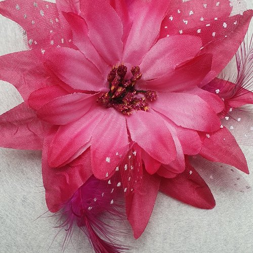   1 fleur fuchsia 15cm organza tulle à pois
