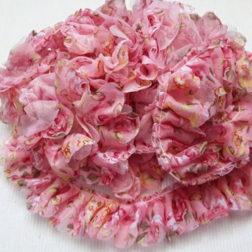 1.10m de dentelle froufrou rose à fleur 4.3cm organza tulle