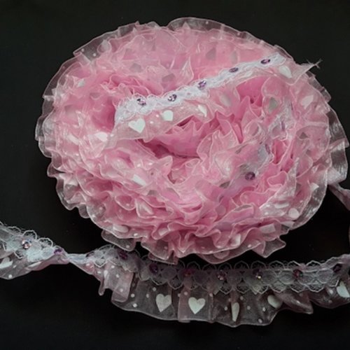 1m de dentelle froufrou rose 3cm organza polyester sequin