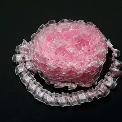 1.10m de dentelle froufrou rose 2.5cm organza fil de soie satinée