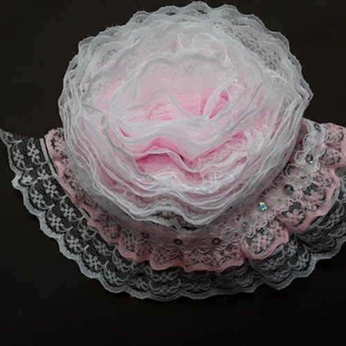 1.20m de dentelle froufrou rose 5cm polyester sequin
