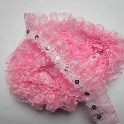 1m de dentelle froufrou rose 3cm organza polyester sequin