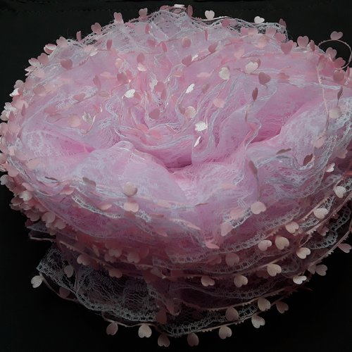 1m de dentelle froufrou rose coeur 5cm organza polyester