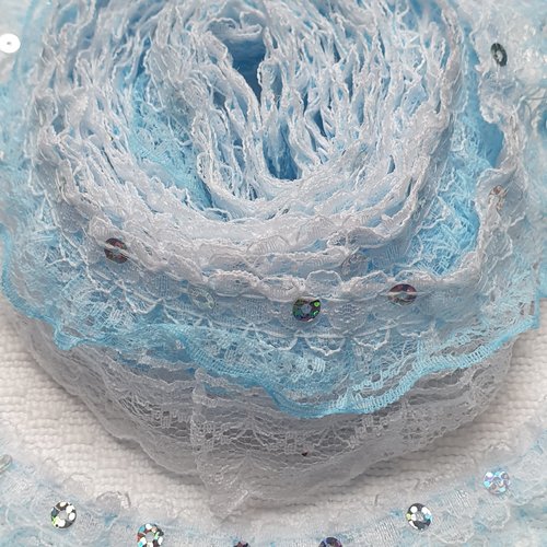 1.10m de dentelle froufrou bleue blanc 4.5cm polyester sequin