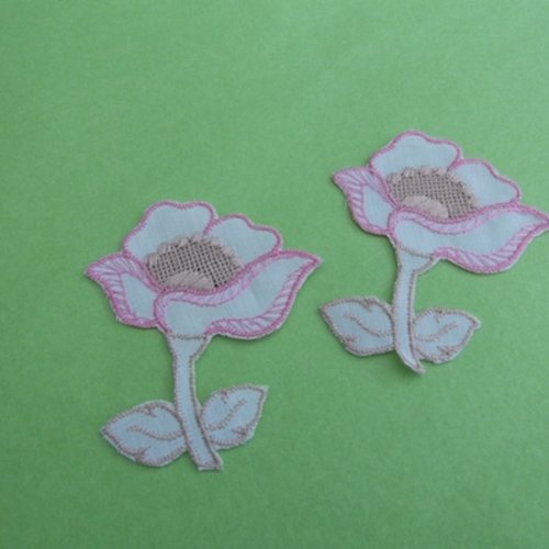  1 applique fleur rose écrue 7x5.5cm polyester fil