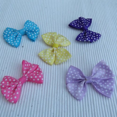 Lot de 2 petits noeuds bleu à pois blanc 6x4cm galon satiné
