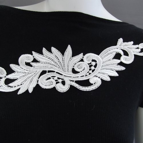 Applique fleur blanche guipure 29x8cm coton enduit ab034a