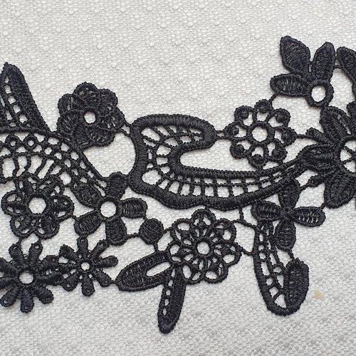 Applique fleur noire 21x8.5cm guipure coton enduit an013b