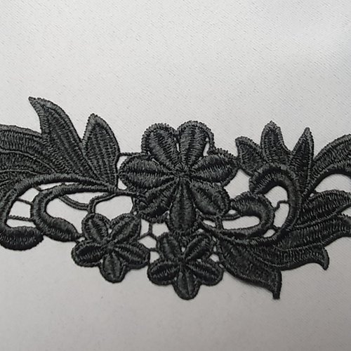 Applique fleur noire 23x7cm guipure coton enduit dentelle an021b
