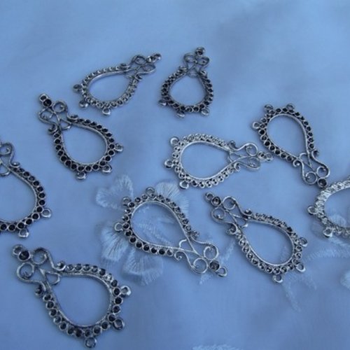 2 pendentifs connecteurs bijoux goutte 45x22mm à 3 trous argent tibétain