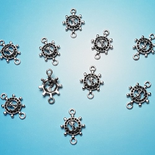 Connecteur bijou marin gouvernail ancre 32x22mm argent tibétain