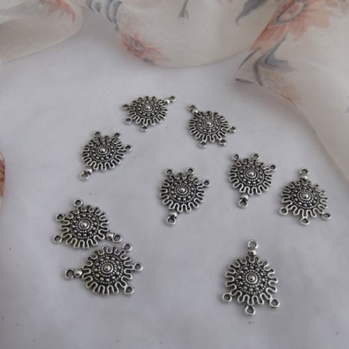 2 pendentifs connecteurs bijoux soleil 26x18.5mm argent tibétain