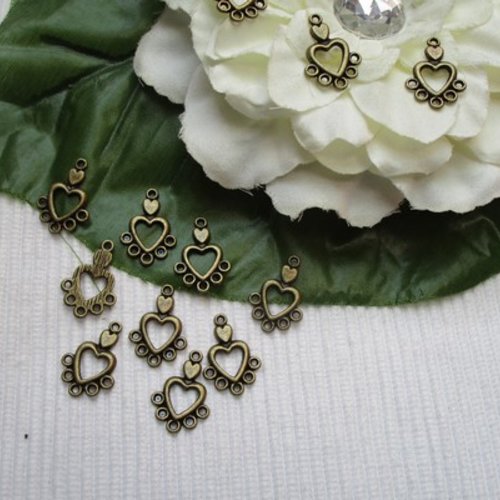 4 pendentifs connecteurs bijoux coeur 26x18.5mm bronze