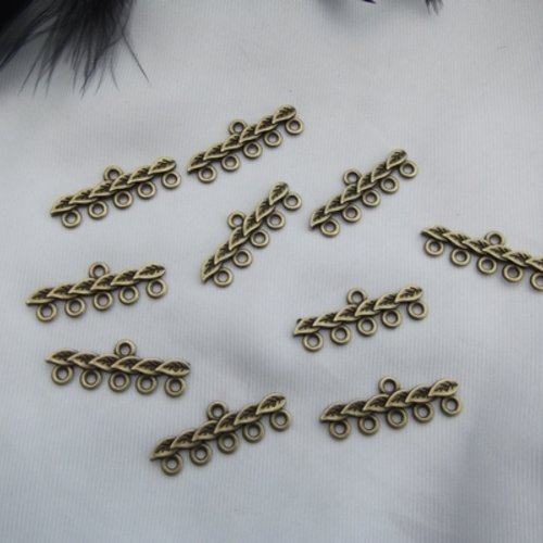 3 pendentifs connecteurs bijoux barre à feuille 28x10mm bronze