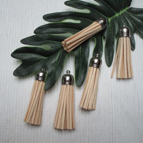 1 pompon à frange beige 54x12mm suédine