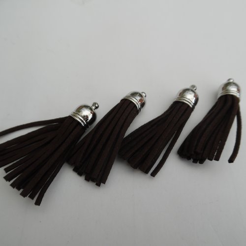 1 pompon à frange marron 54x12mm suédine foncé