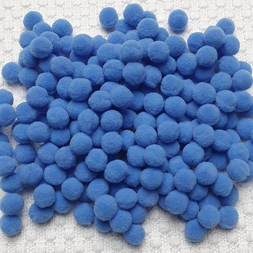 20 pompons bleu duvet polyester rond 10mm