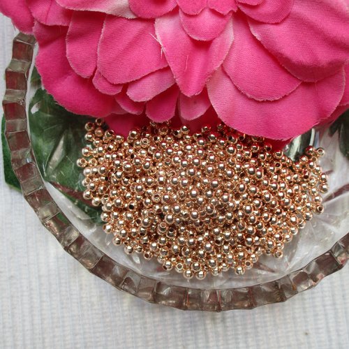 Lot de 20 perles lisses 3mm doré rose trou de 0.8mm