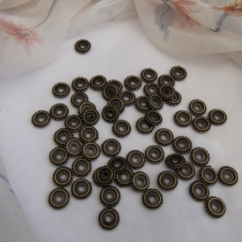 Lot de 10 perles plates ciselées 10x2.4mm bronze 3d